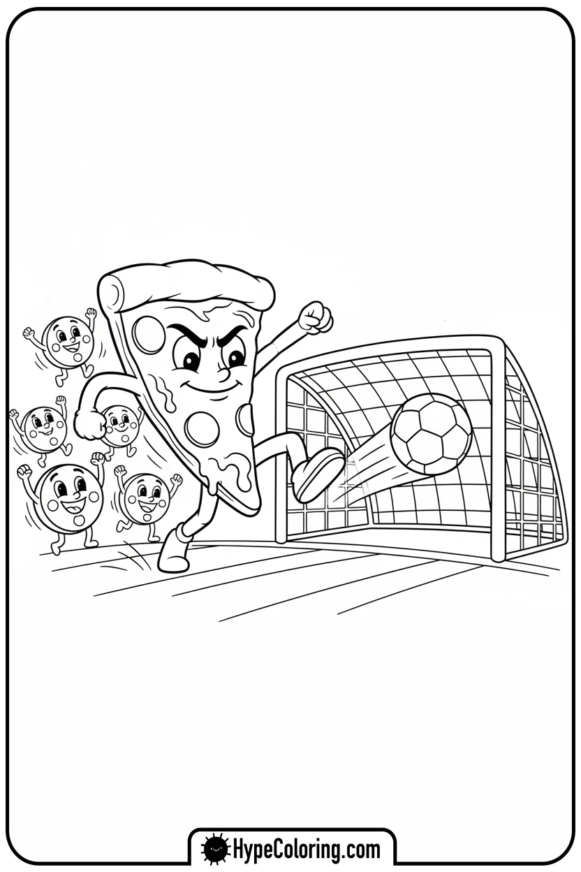 pizza-slice-playing-soccer - pizza coloring pages