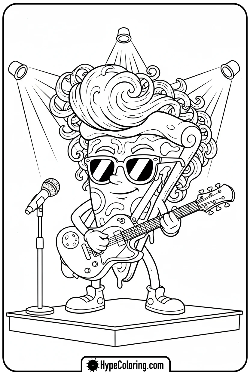 pizza-slice-playing-guitar - pizza coloring pages