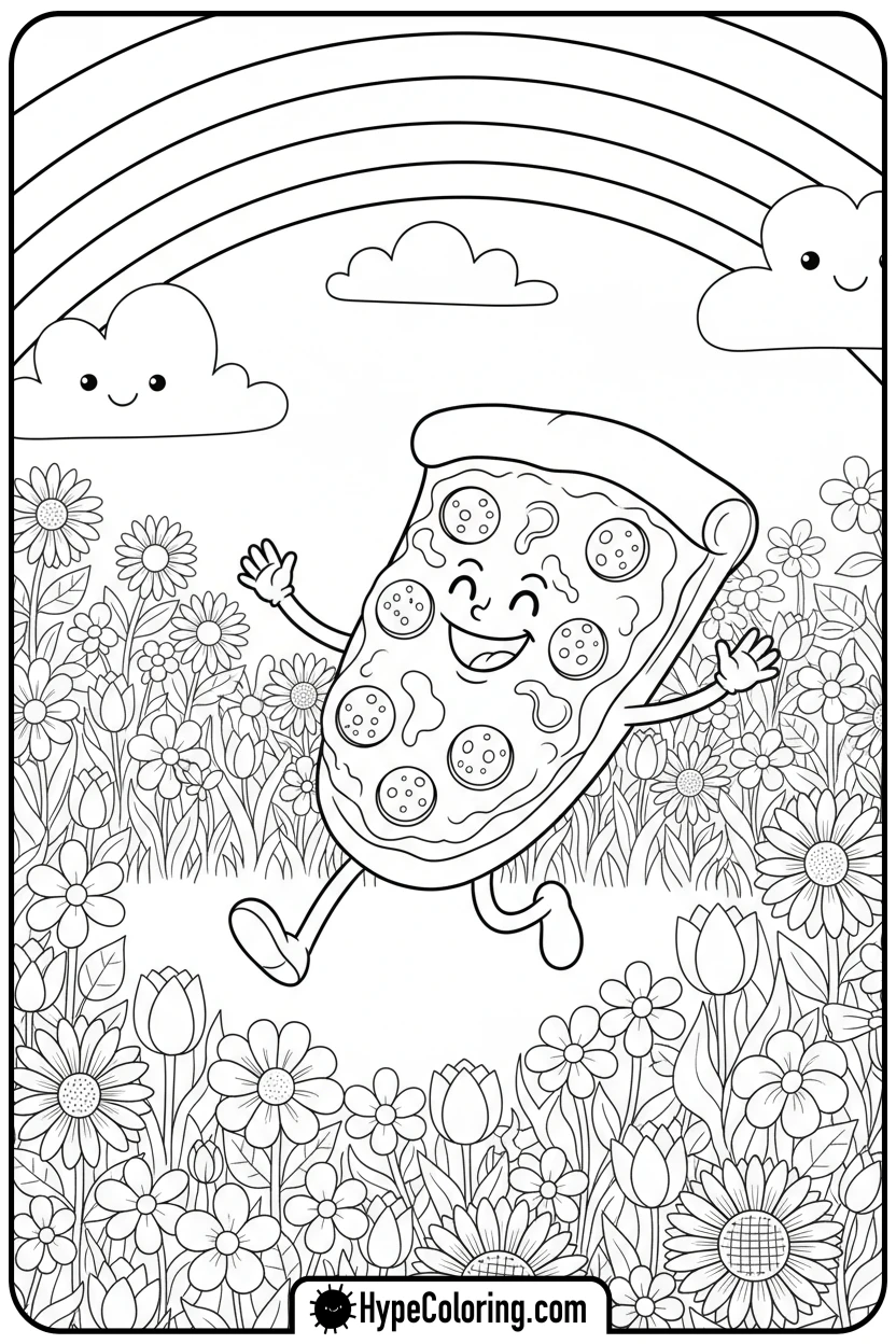 pizza-under-rainbow - pizza coloring pages
