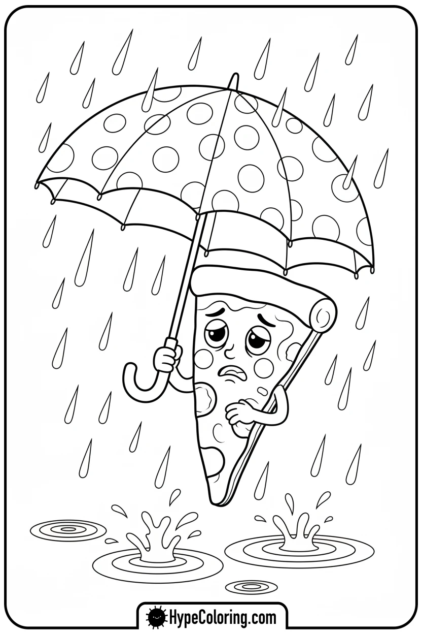 pizza-in-rain-with-umbrella - pizza coloring pages