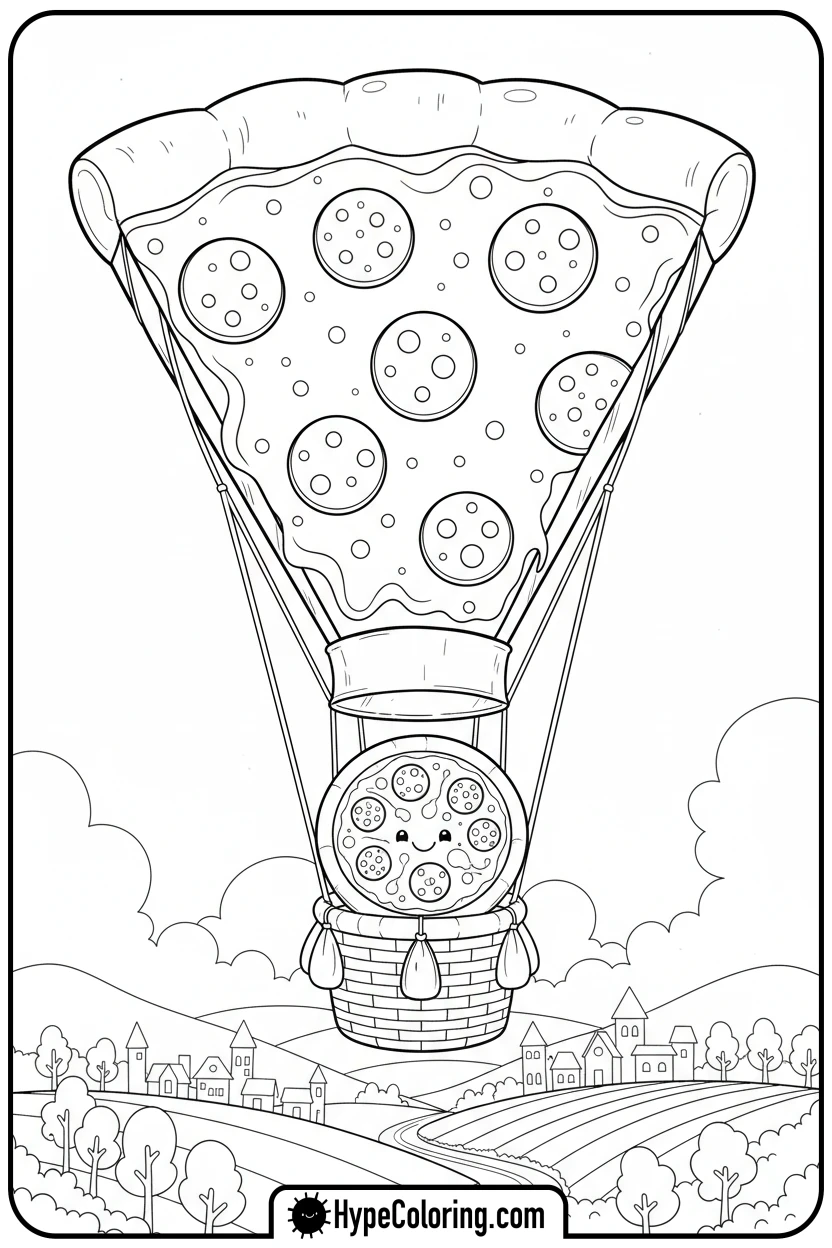 pizza-hot-air-balloon - pizza coloring pages