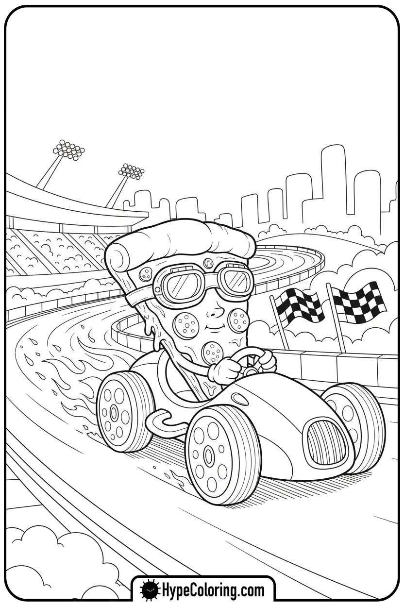 pizza-race-car-driver - pizza coloring pages