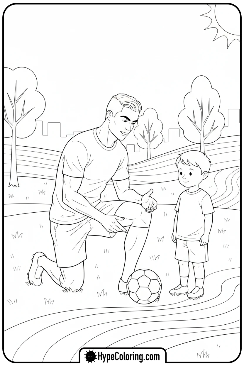 ronaldo-teaching-child-to-kick - ronaldo coloring pages