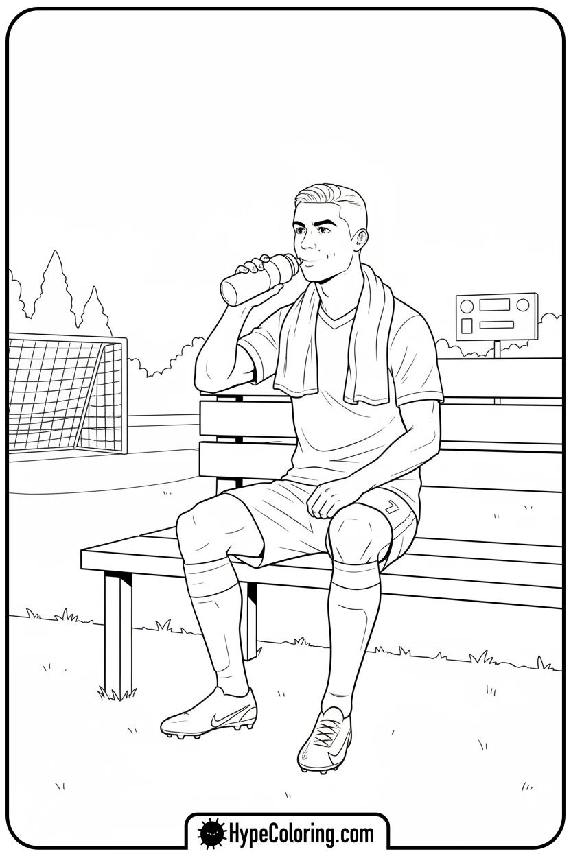 ronaldo-relaxing-on-bench - ronaldo coloring pages