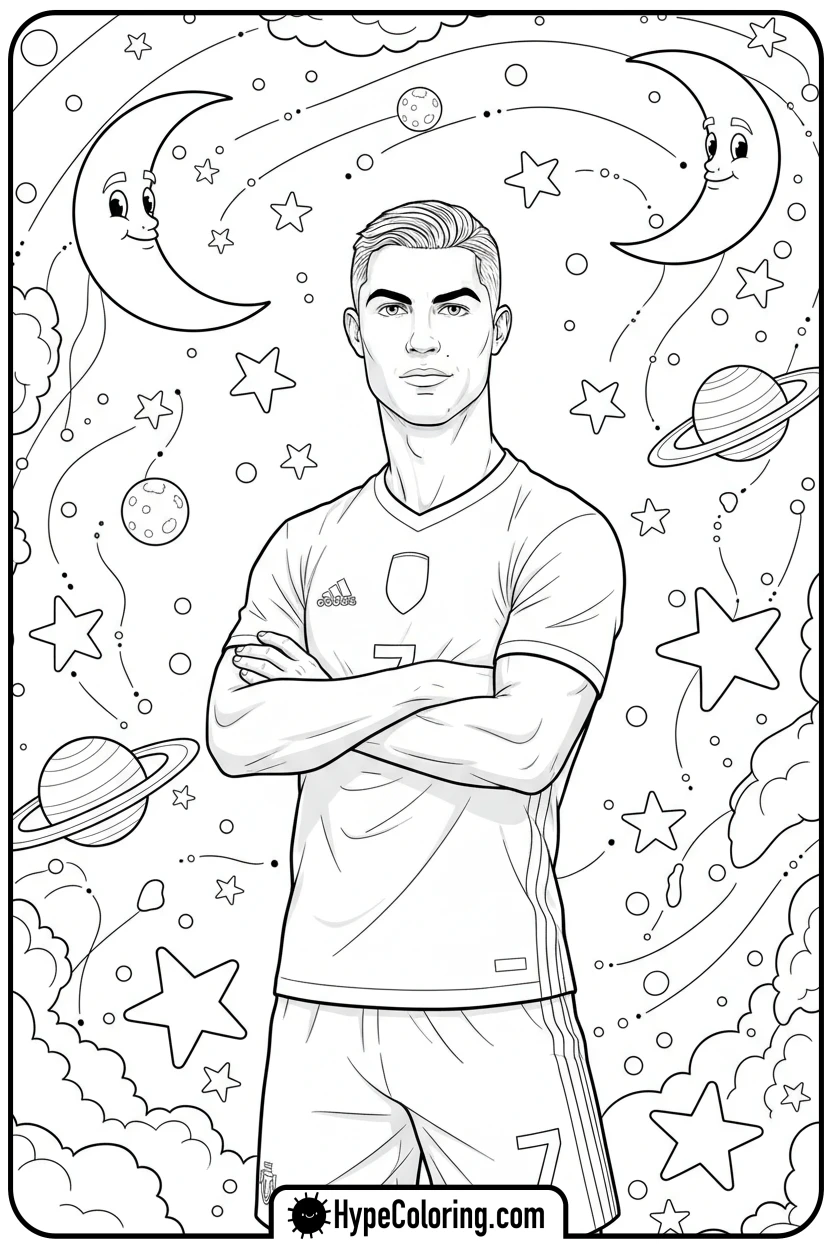 ronaldo-with-stars-background - ronaldo coloring pages