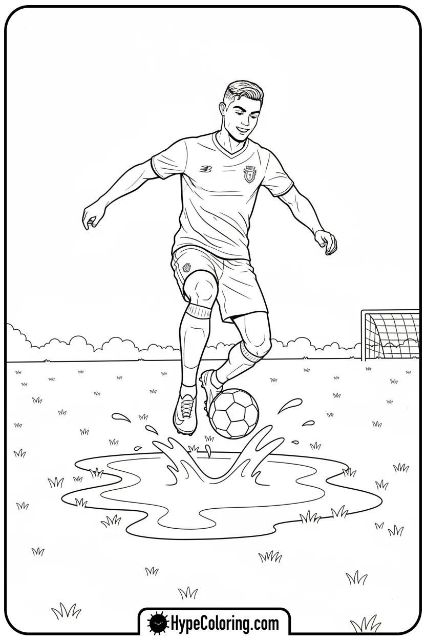 ronaldo-jumping-over-puddle-with-ball - ronaldo coloring pages