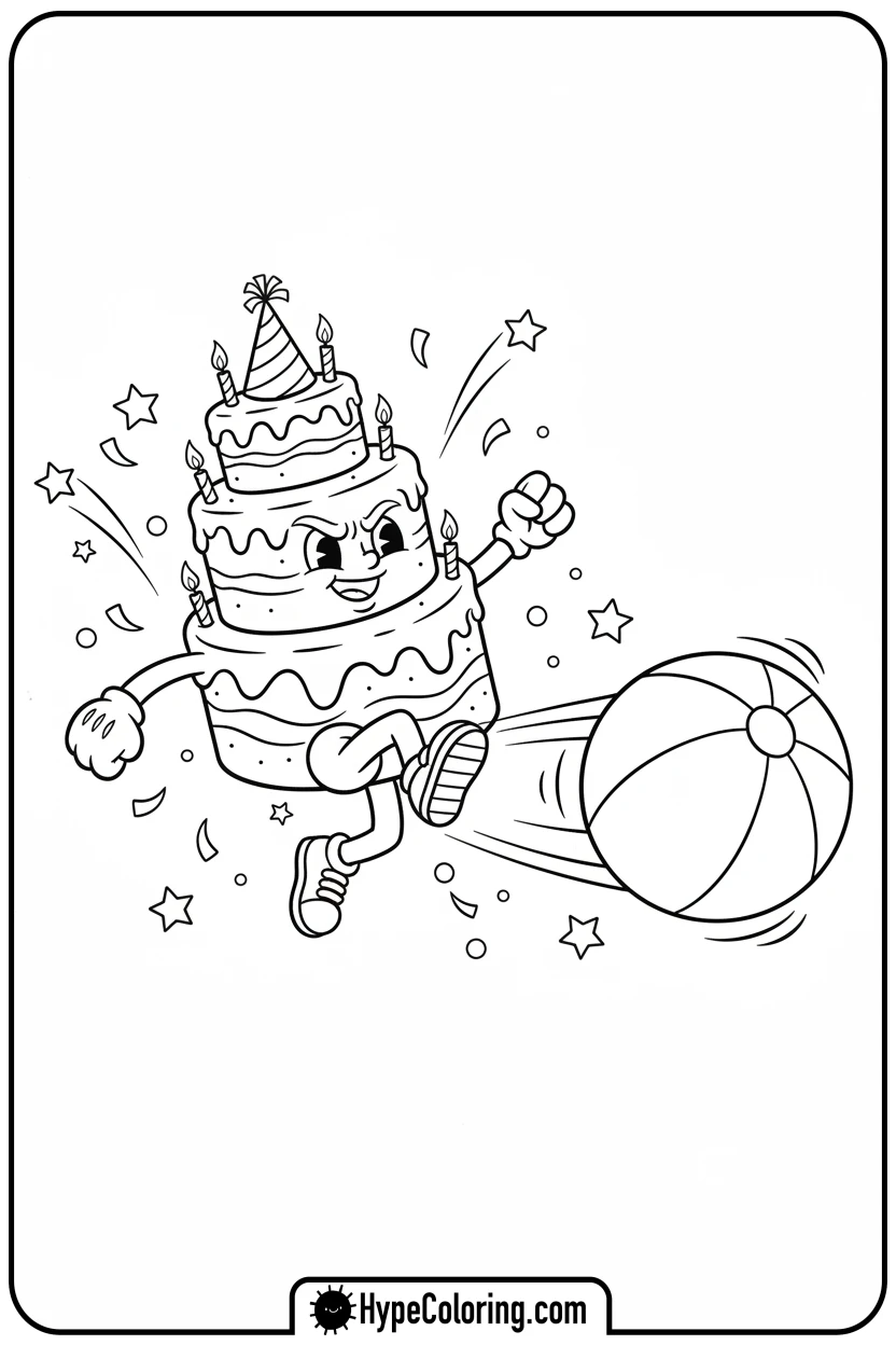 birthday-cake-kicking-ball - birthday cake coloring page