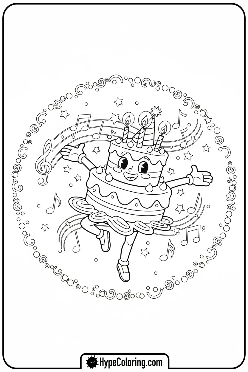 dancing-birthday-cake - birthday cake coloring page