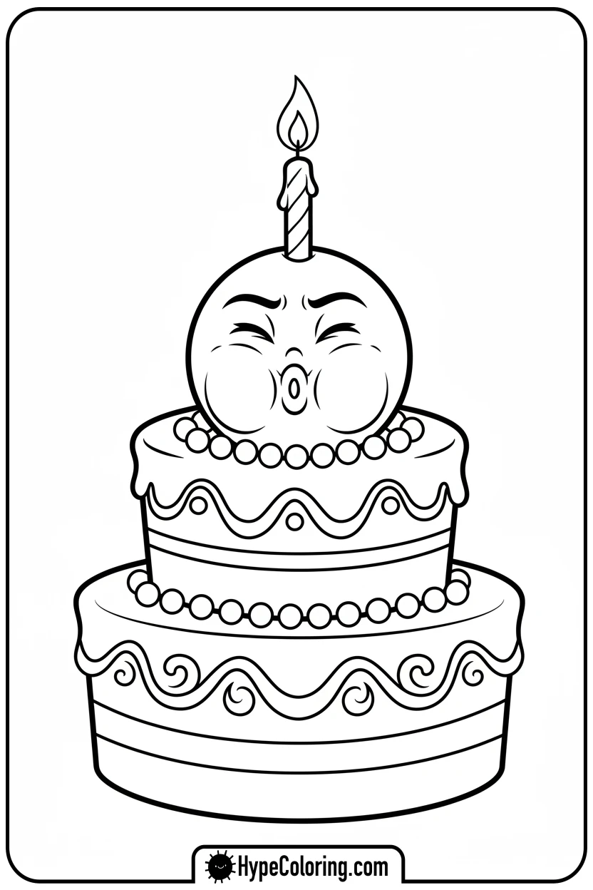 birthday-cake-blowing-candle - birthday cake coloring page