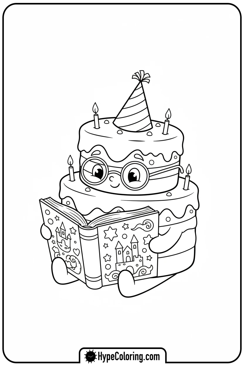 birthday-cake-reading-book - birthday cake coloring page