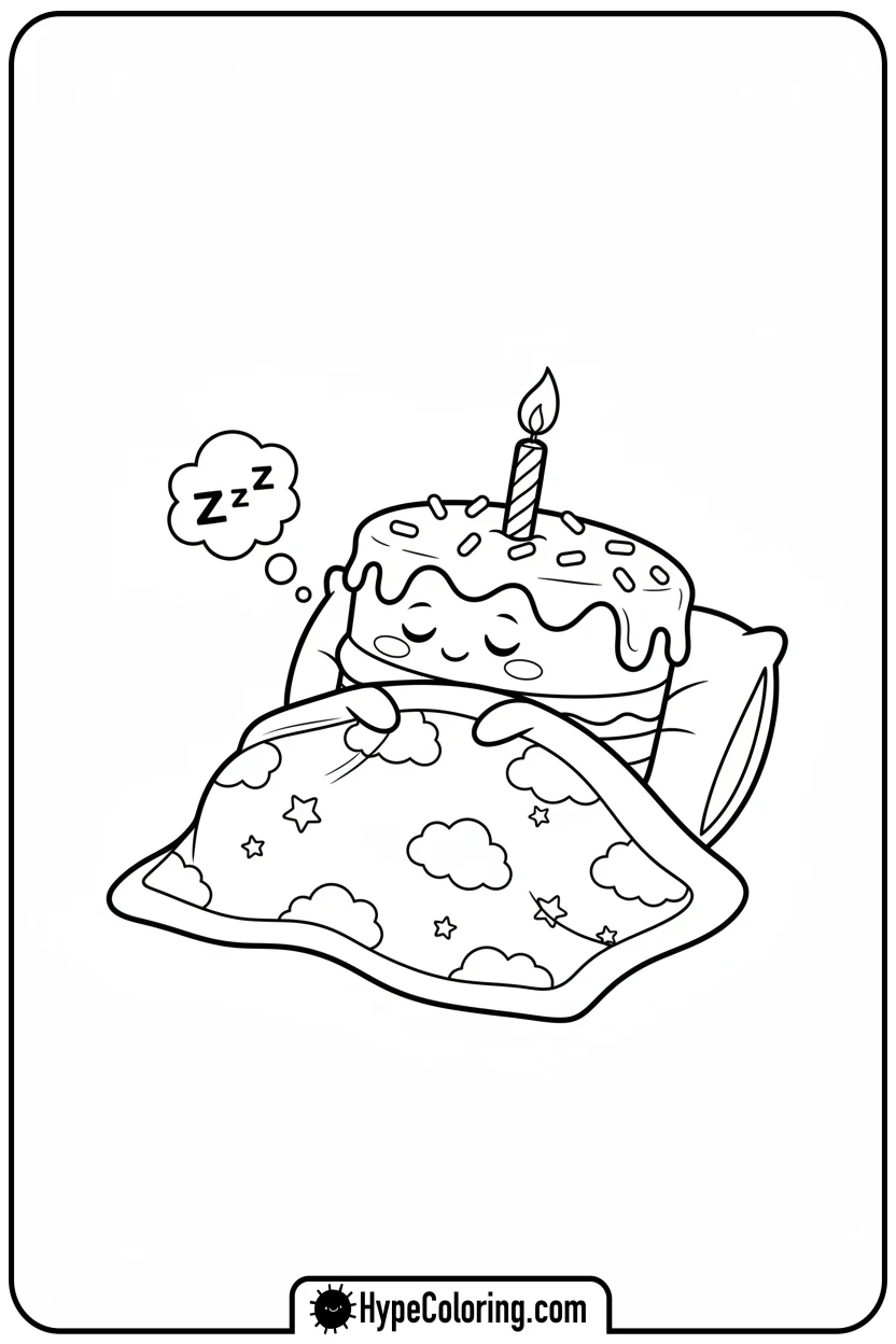 sleeping-birthday-cake - birthday cake coloring page