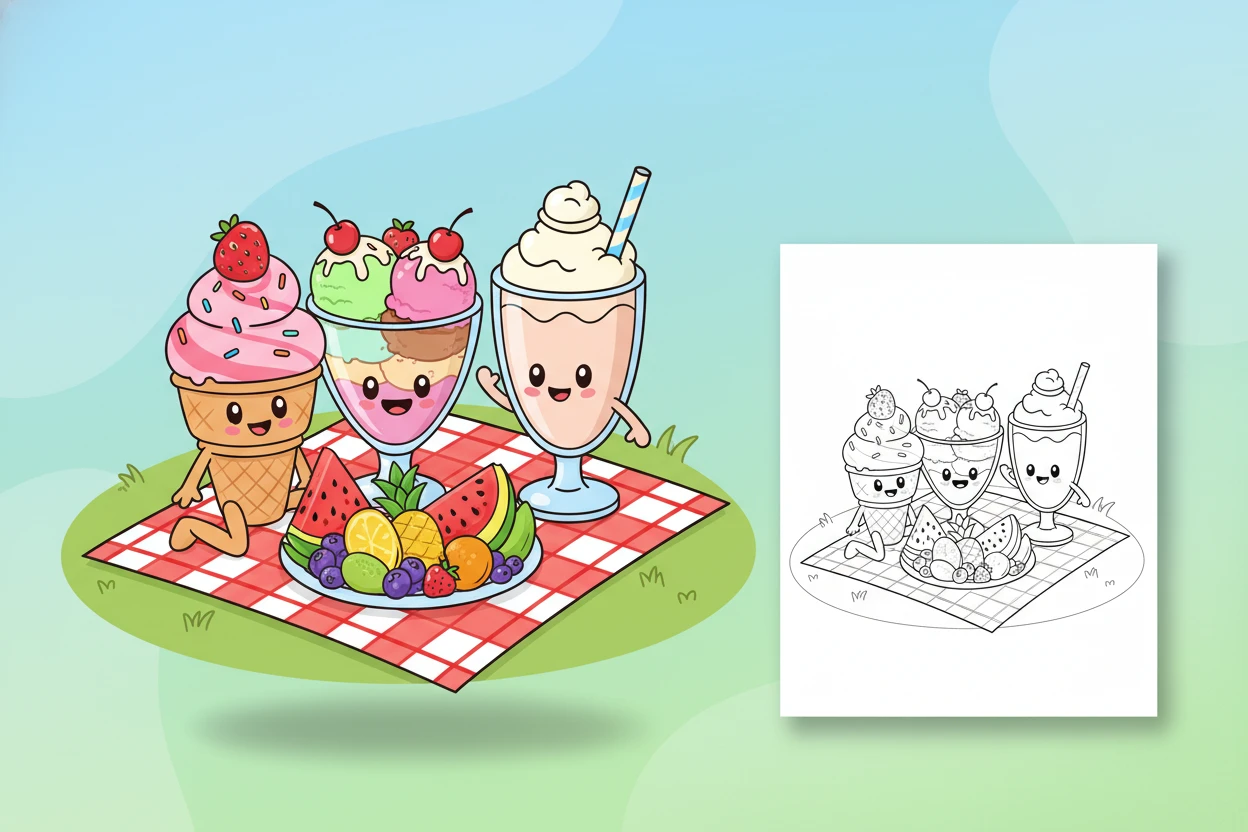 a-group-of-diverse-ice - coloring pages for ice cream