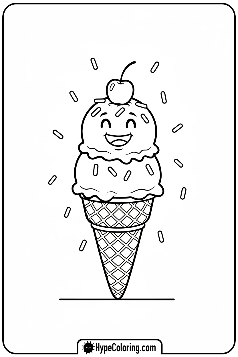 smiling-double-scoop-ice-cream-cone - coloring pages for ice cream