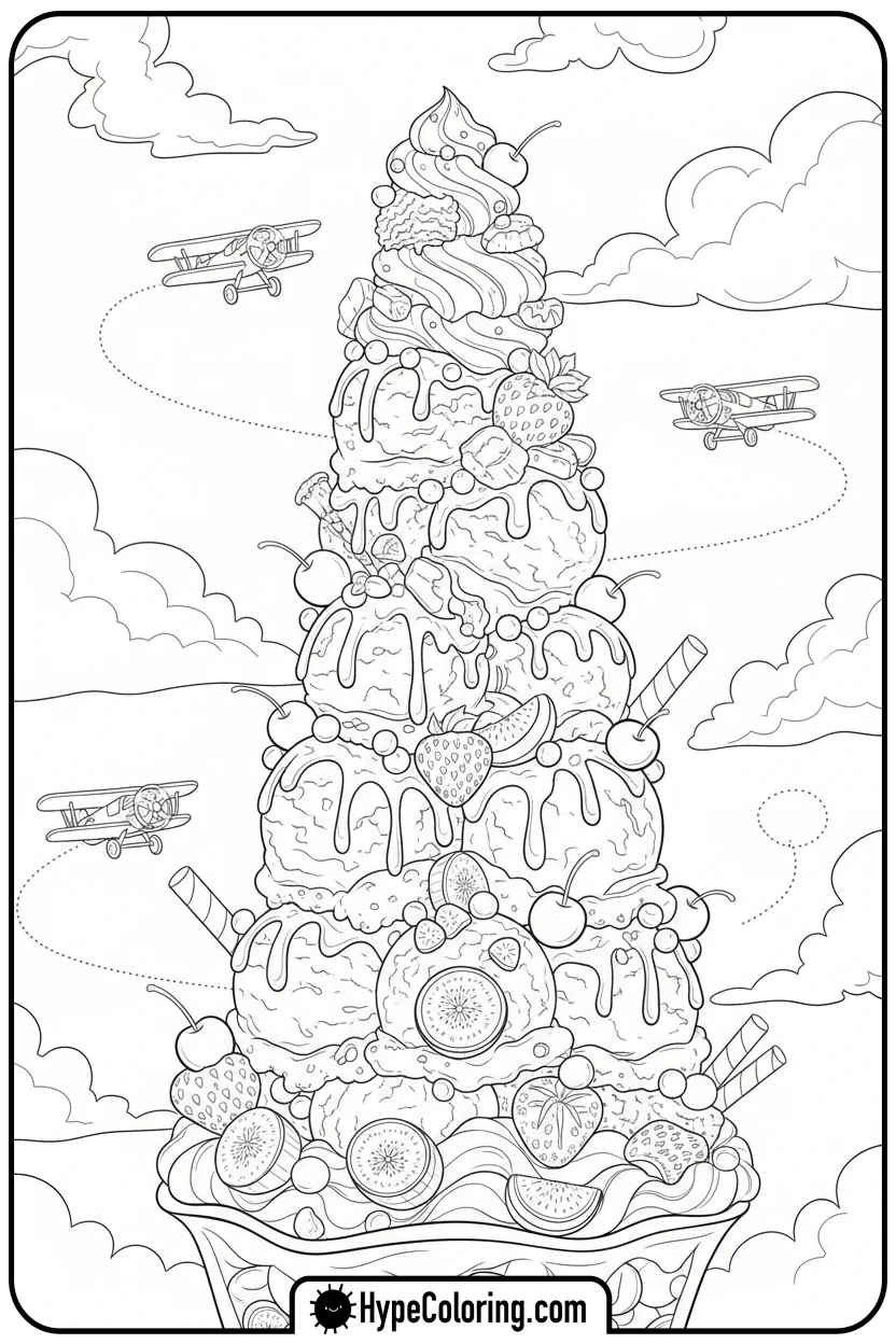towering-ice-cream-sundae-skyscraper - coloring pages for ice cream