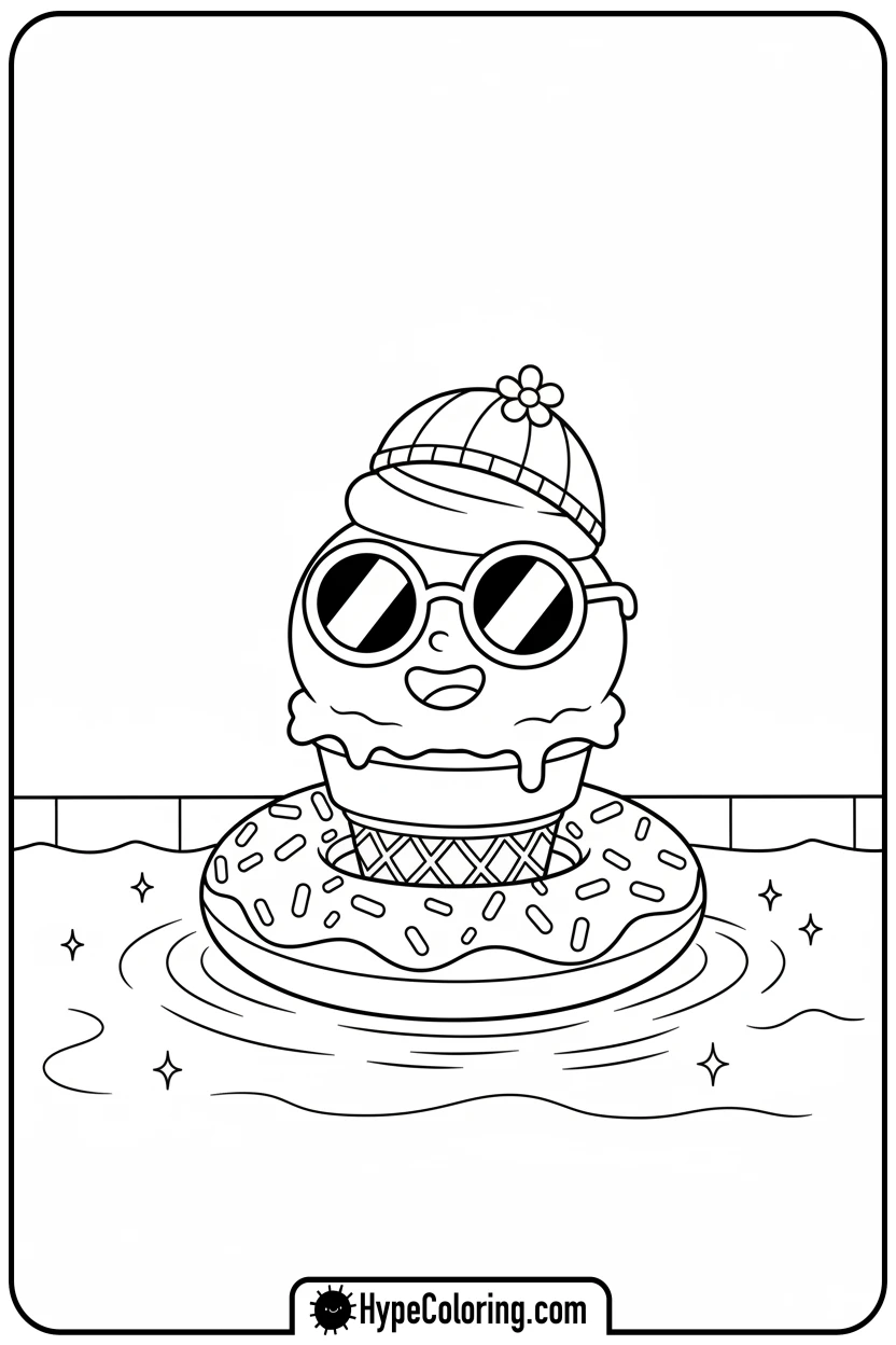 ice-cream-cone-floating-in-pool - coloring pages for ice cream