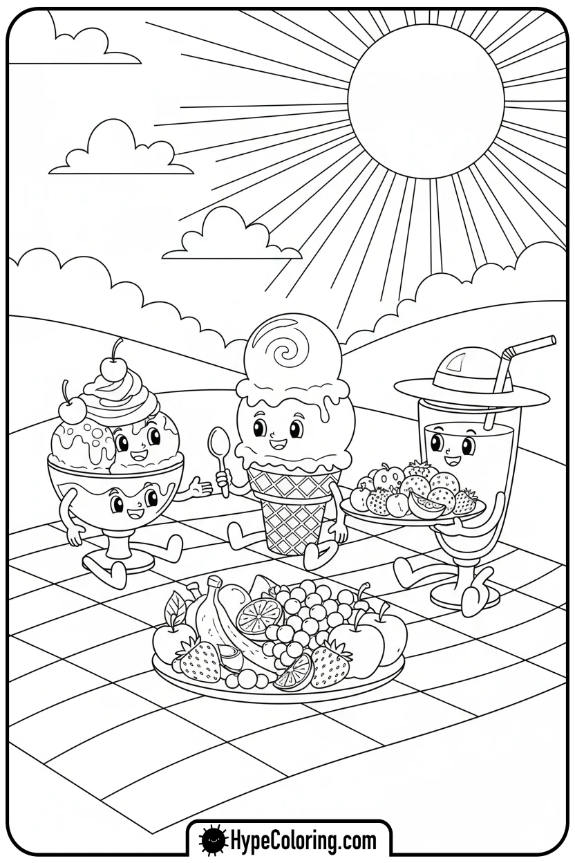 ice-cream-characters-picnic - coloring pages for ice cream