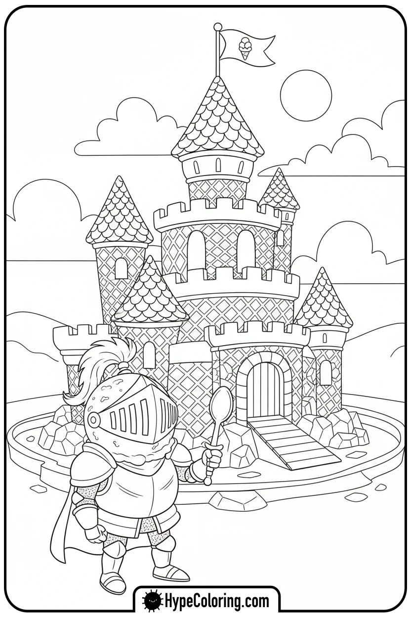 ice-cream-knight-guarding-castle - coloring pages for ice cream