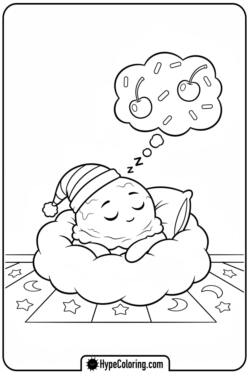 sleeping-ice-cream-scoop-in-bed - coloring pages for ice cream