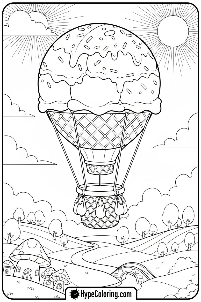 ice-cream-hot-air-balloon - coloring pages for ice cream