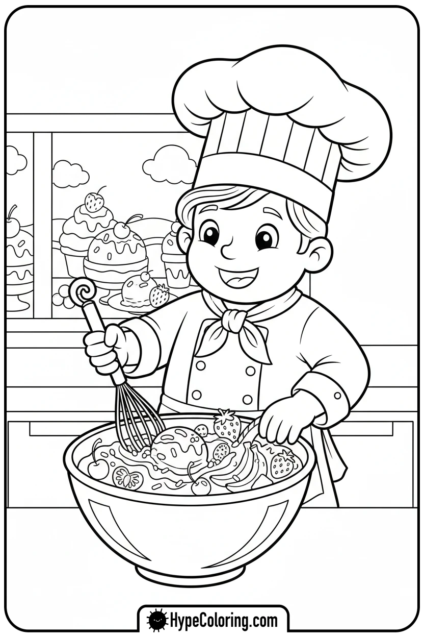 ice-cream-chef-stirring-batter - coloring pages for ice cream