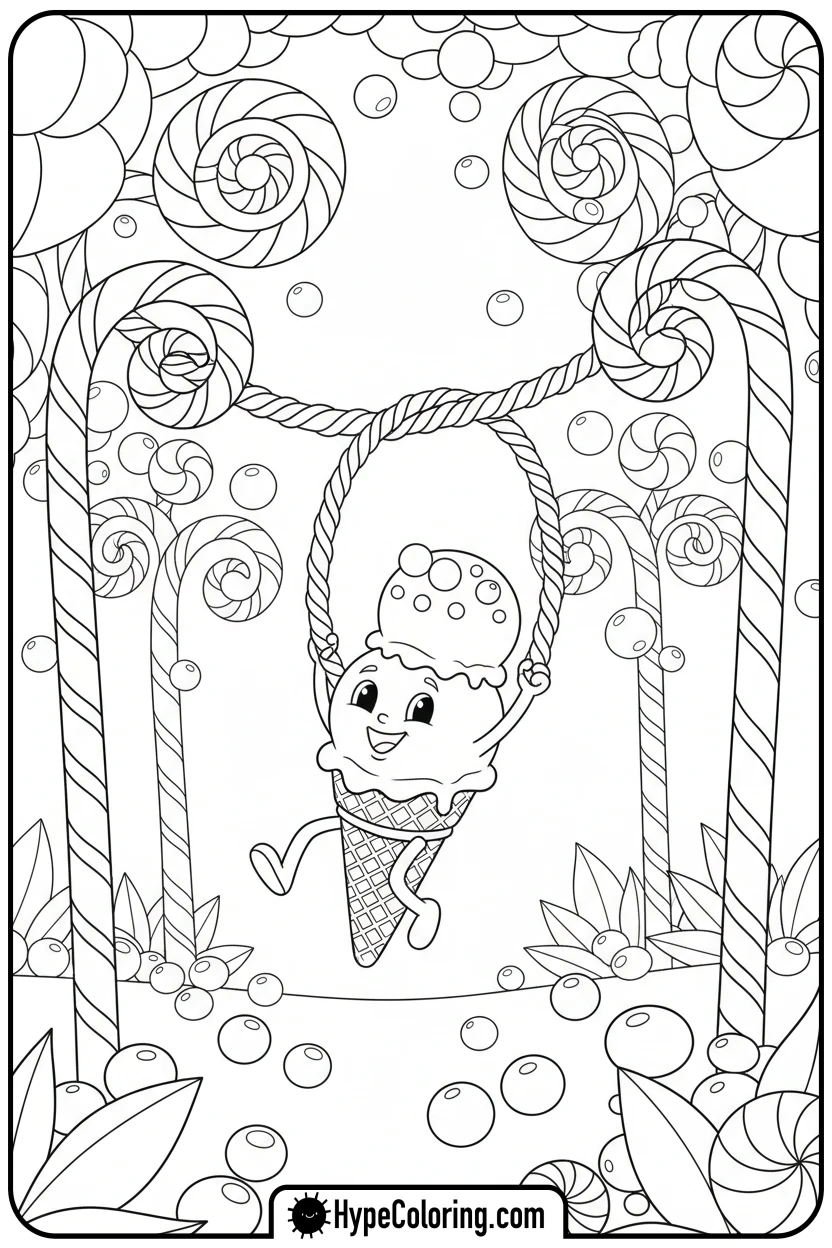ice-cream-cone-swinging-on-vine - coloring pages for ice cream
