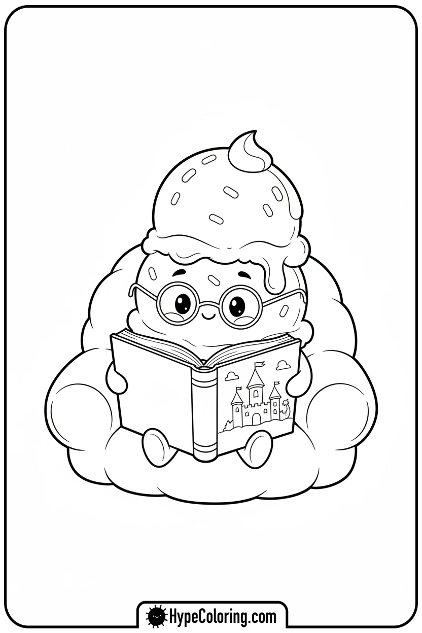 ice-cream-scoop-reading-book - coloring pages for ice cream