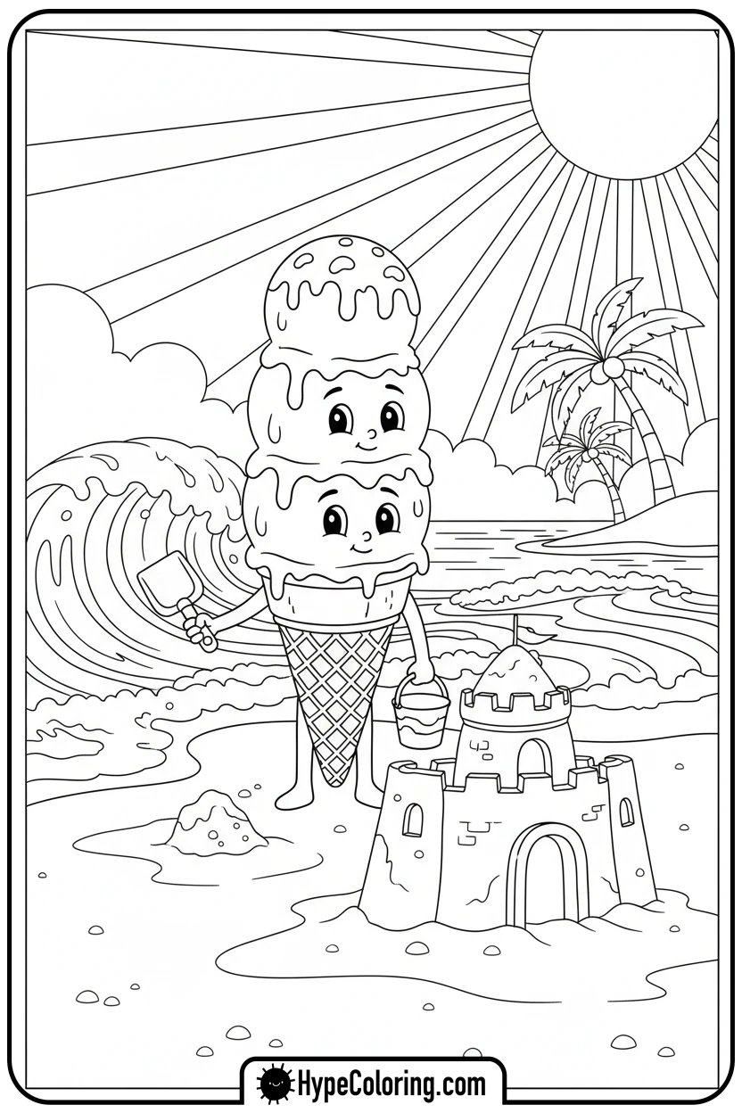 ice-cream-cone-building-sandcastle - coloring pages for ice cream