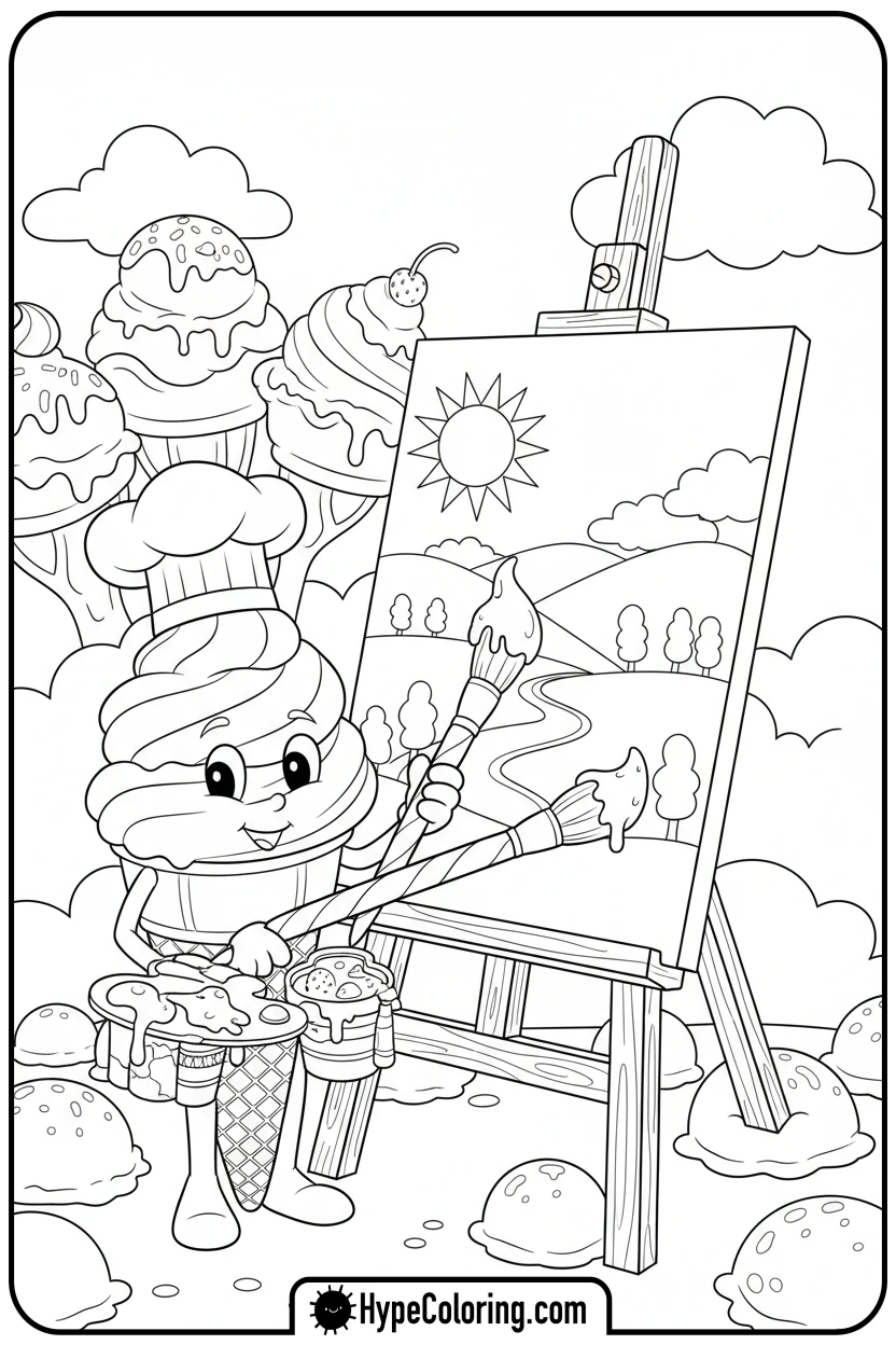 ice-cream-character-painting-landscape - coloring pages for ice cream