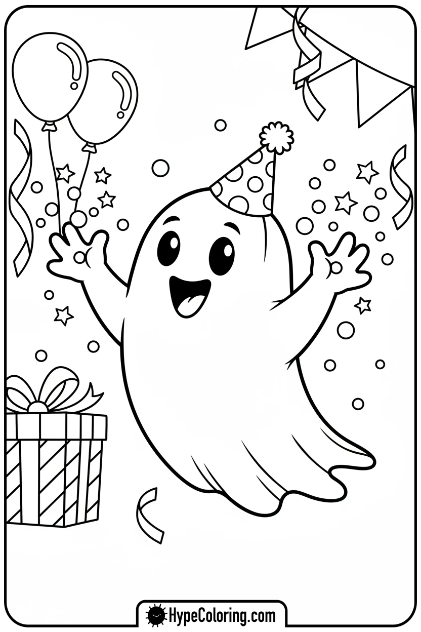 party-ghost-with-confetti - ghost coloring page