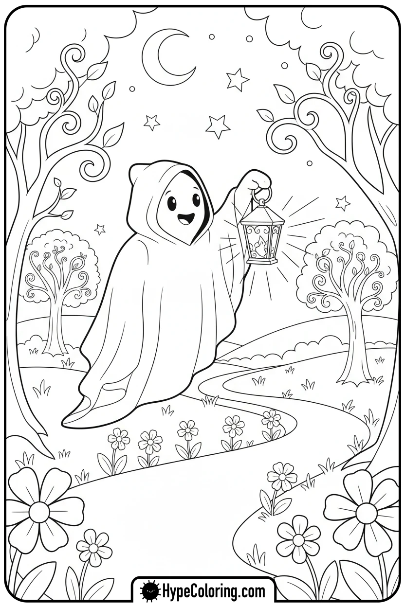 ghost-with-lantern - ghost coloring page
