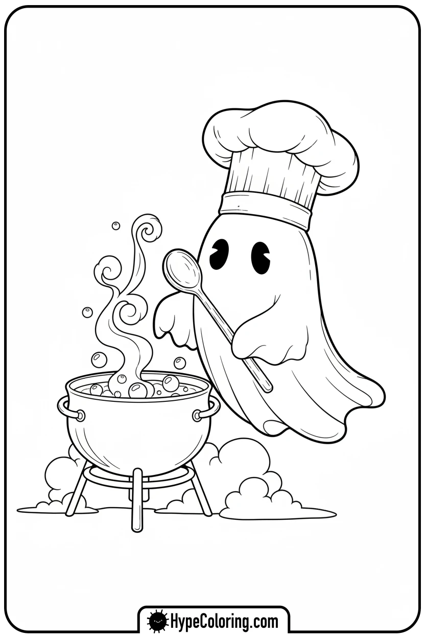chef-ghost-stirring-pot - ghost coloring page