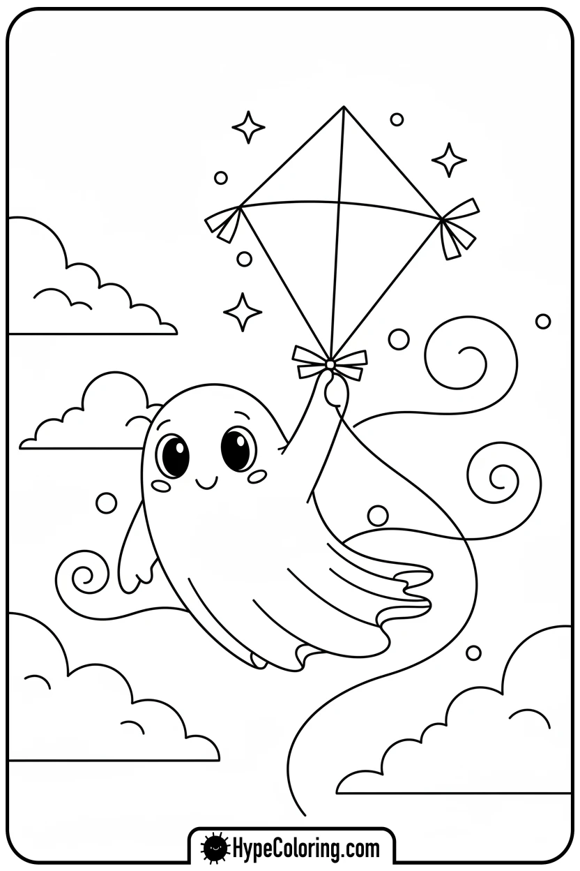 ghost-flying-kite - ghost coloring page