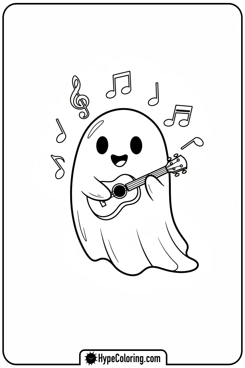 ghost-playing-ukulele - ghost coloring page