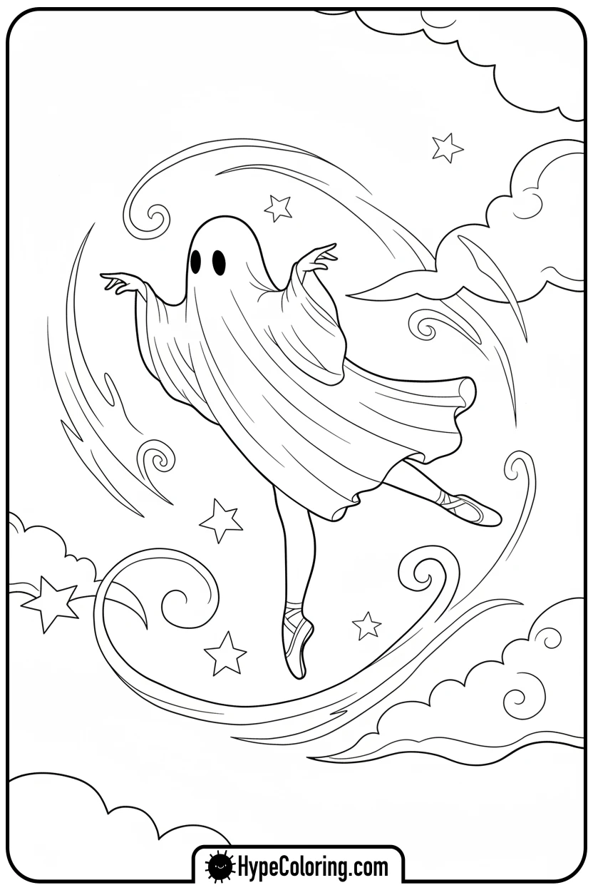 ballet-dancing-ghost - ghost coloring page