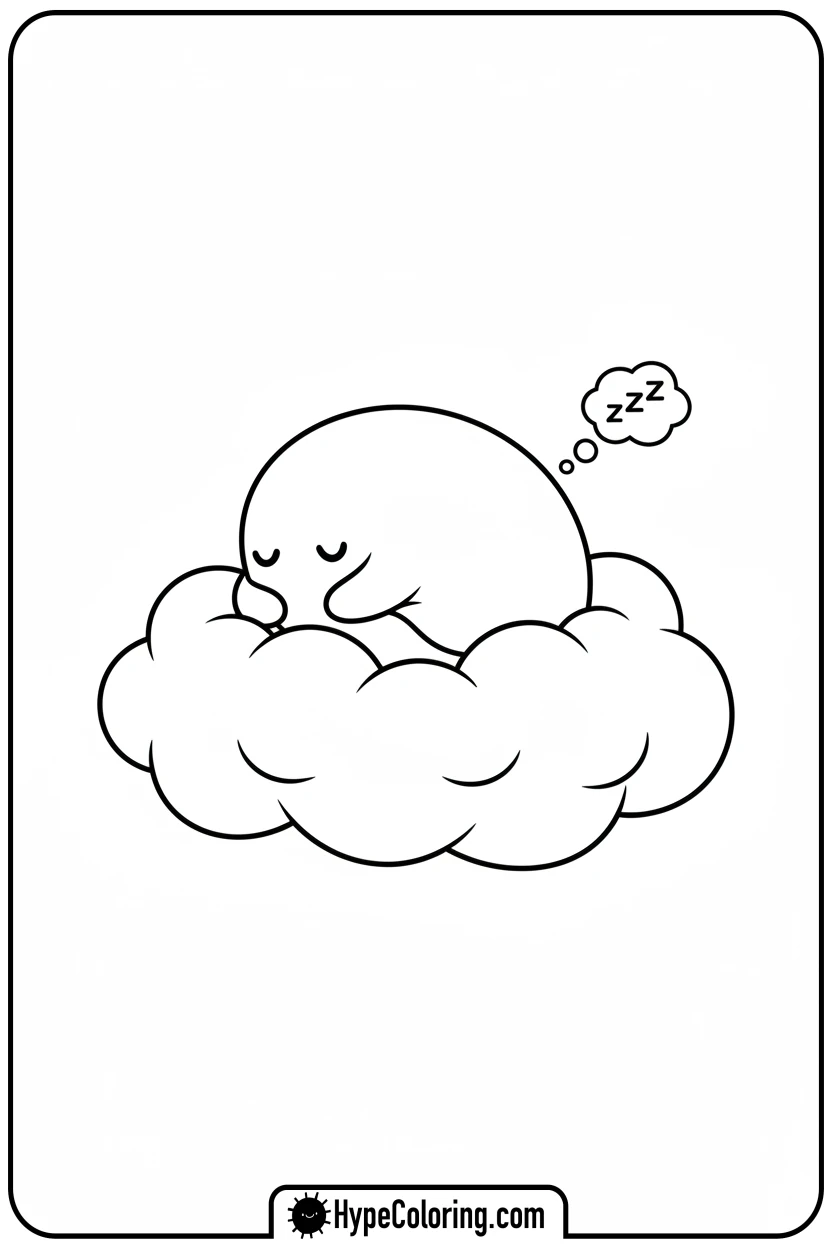sleeping-ghost-on-cloud - ghost coloring page