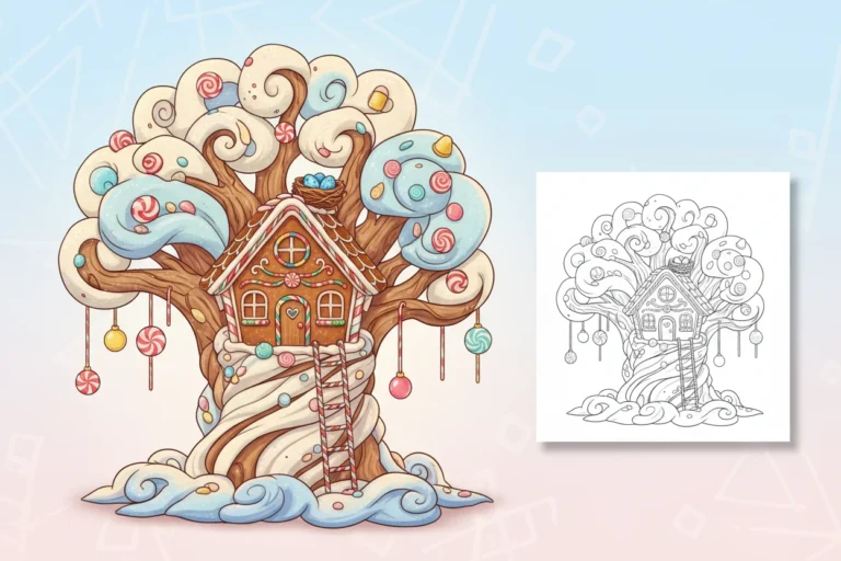 a-small-gingerbread-house-built - gingerbread house coloring page