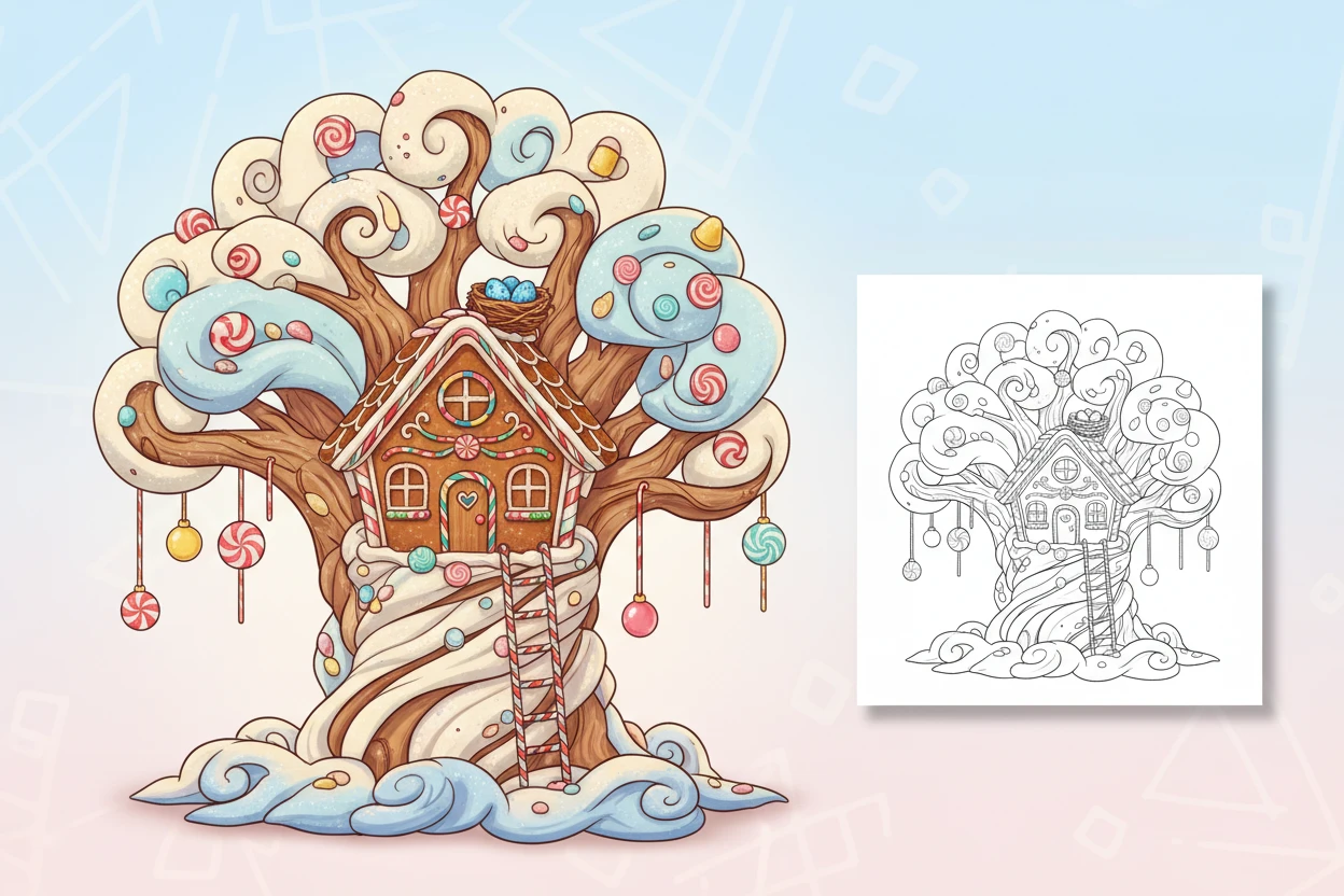a-small-gingerbread-house-built - gingerbread house coloring page