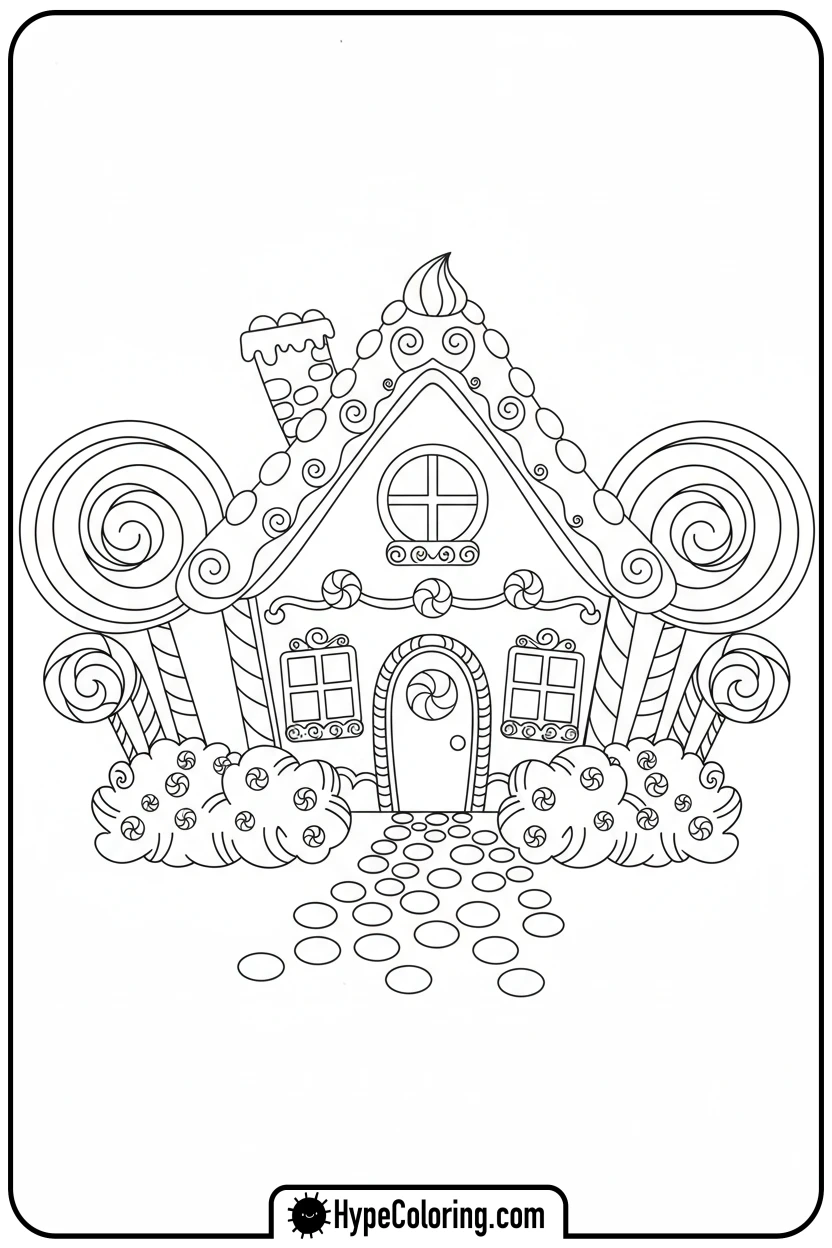 gingerbread-house-candy-forest - gingerbread house coloring page
