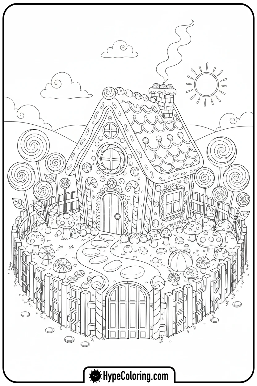 gingerbread-house-candy-garden - gingerbread house coloring page