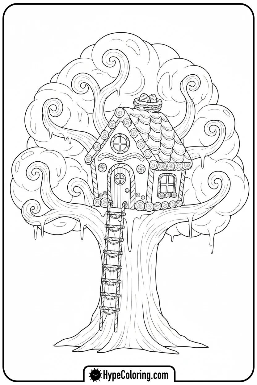 gingerbread-treehouse - gingerbread house coloring page