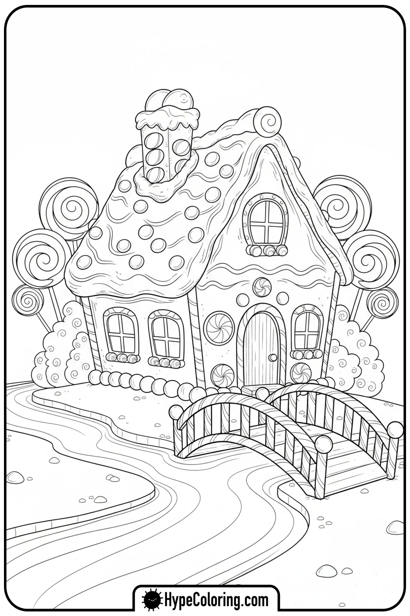 gingerbread-house-by-river - gingerbread house coloring page
