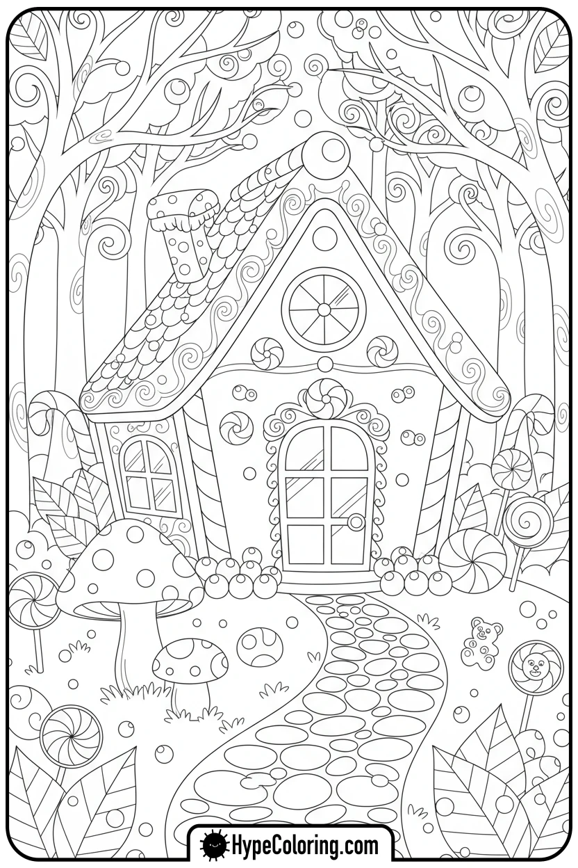 storybook-gingerbread-house - gingerbread house coloring page