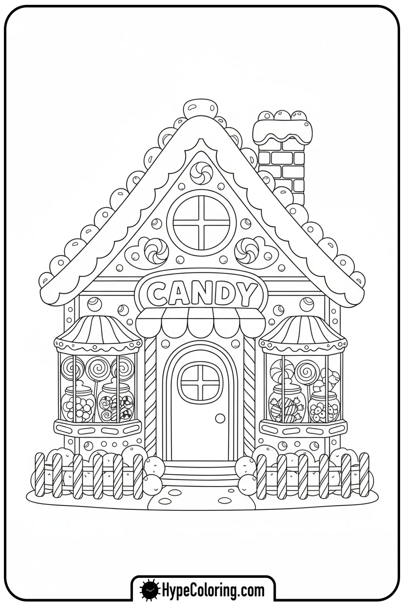 gingerbread-candy-shop - gingerbread house coloring page