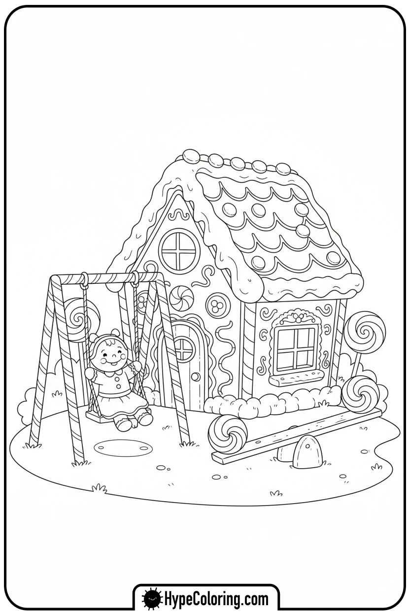 gingerbread-house-with-swing - gingerbread house coloring page