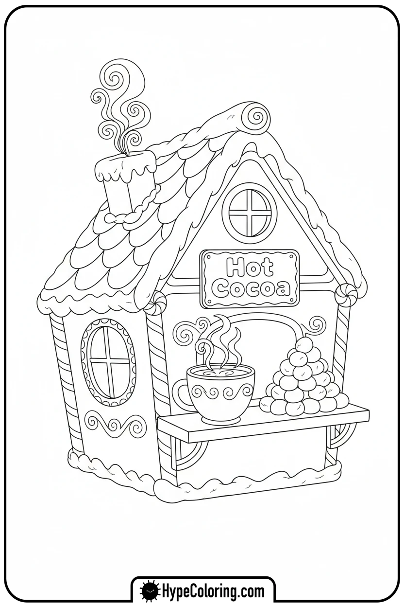 gingerbread-hot-cocoa-stand - gingerbread house coloring page