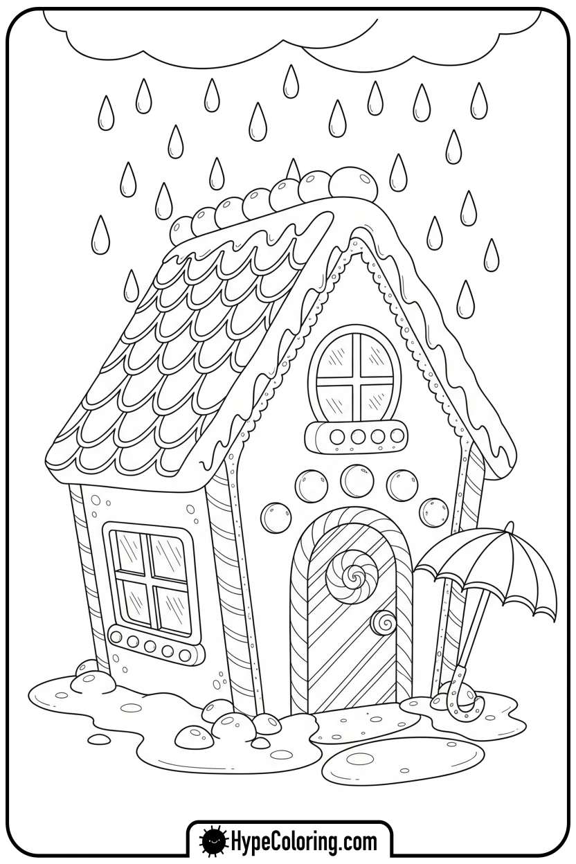 gingerbread-house-rainy-day - gingerbread house coloring page