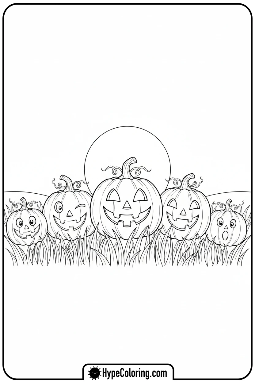 smiling-pumpkin-patch-under-moon - halloween coloring pages free