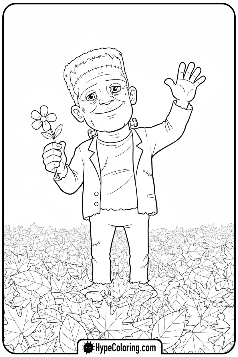 cute-frankenstein-monster-waving - halloween coloring pages free