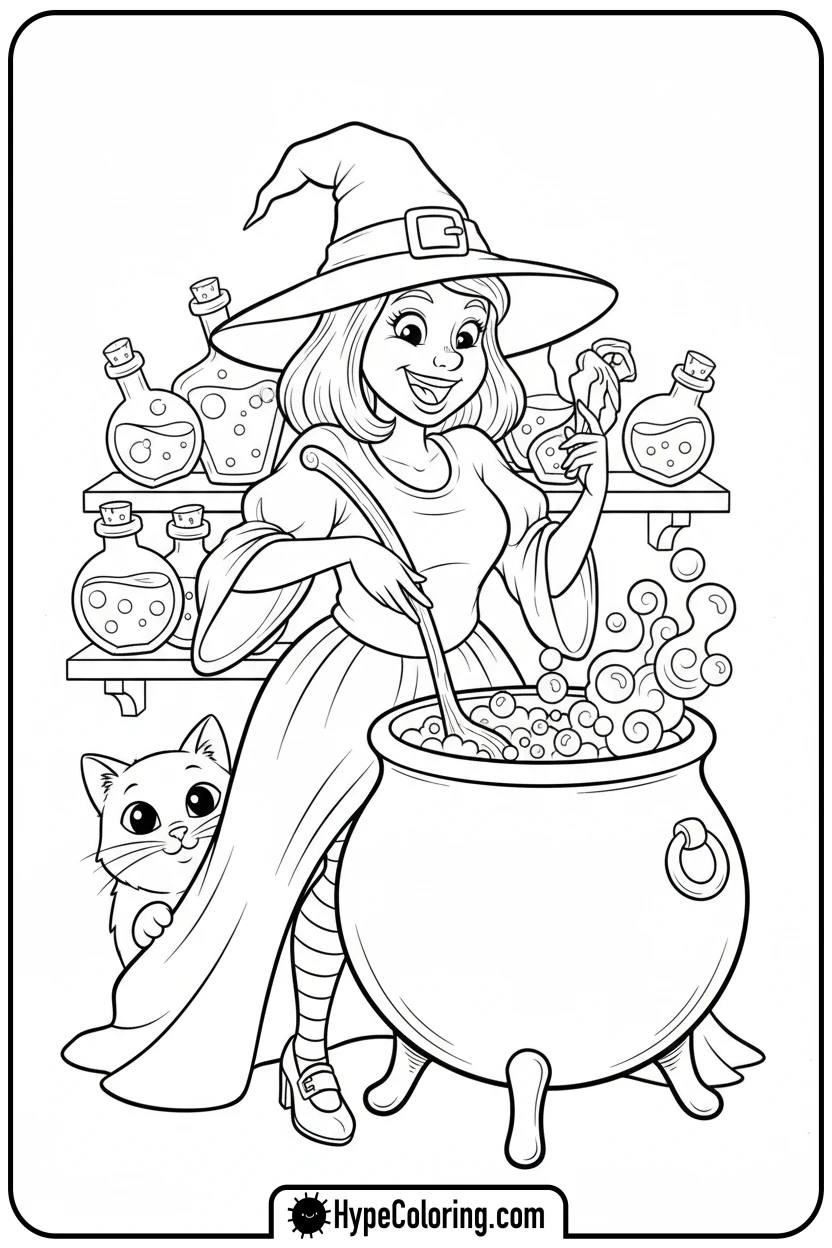 witch-brewing-potion - halloween coloring pages free