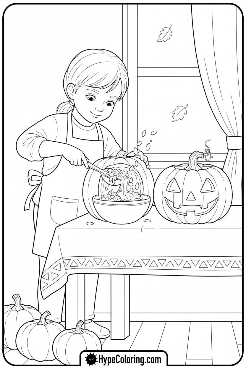 child-carving-pumpkin - halloween coloring pages free